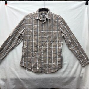 Banana Republic Men's Plaid Shirt - Tan and White